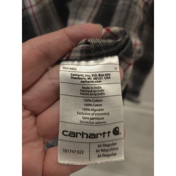 Carhartt M Relaxed Fit Flannel Pockets Shirt Red Black White Plaid Button Up - Picture 8 of 9